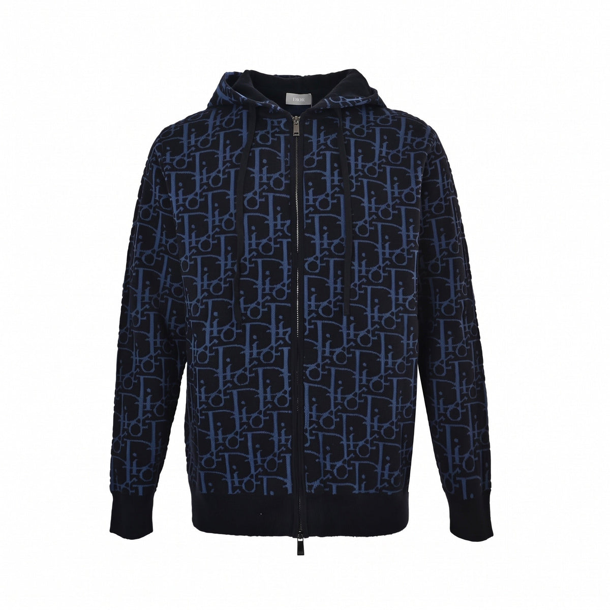 Monogram Knit Full-Zip Statement Hoodie