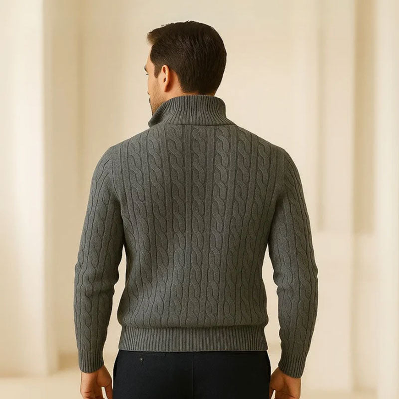 MEN'S KNITTED HIGH NECK HALF ZIPPER SWEATER