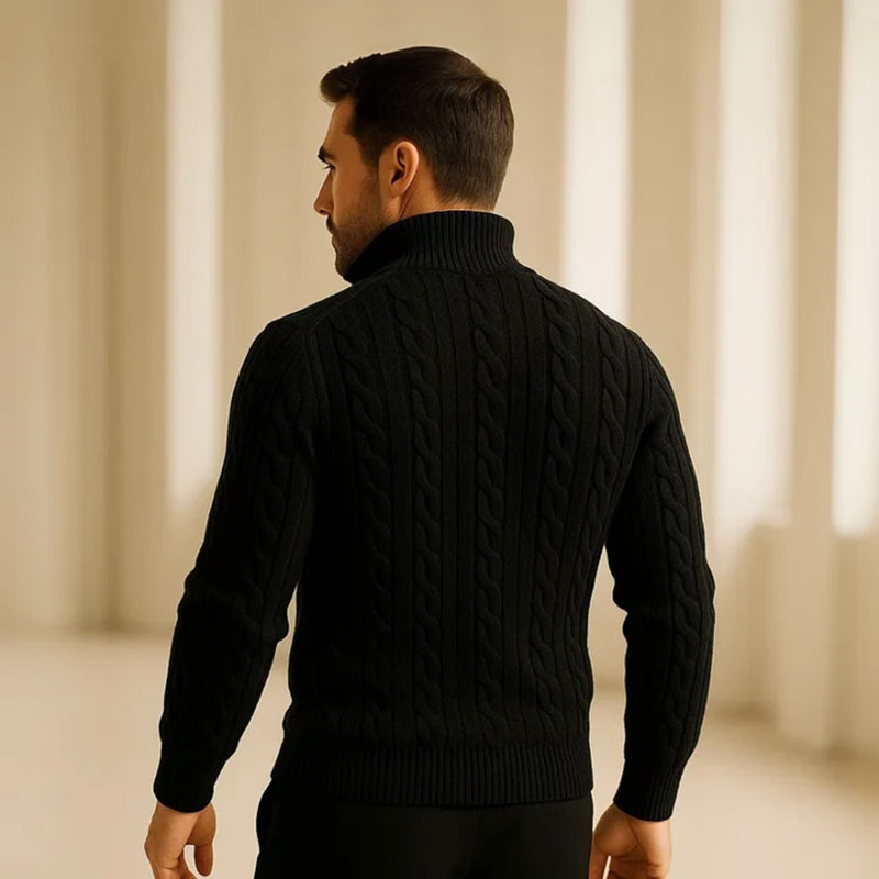 MEN'S KNITTED HIGH NECK HALF ZIPPER SWEATER