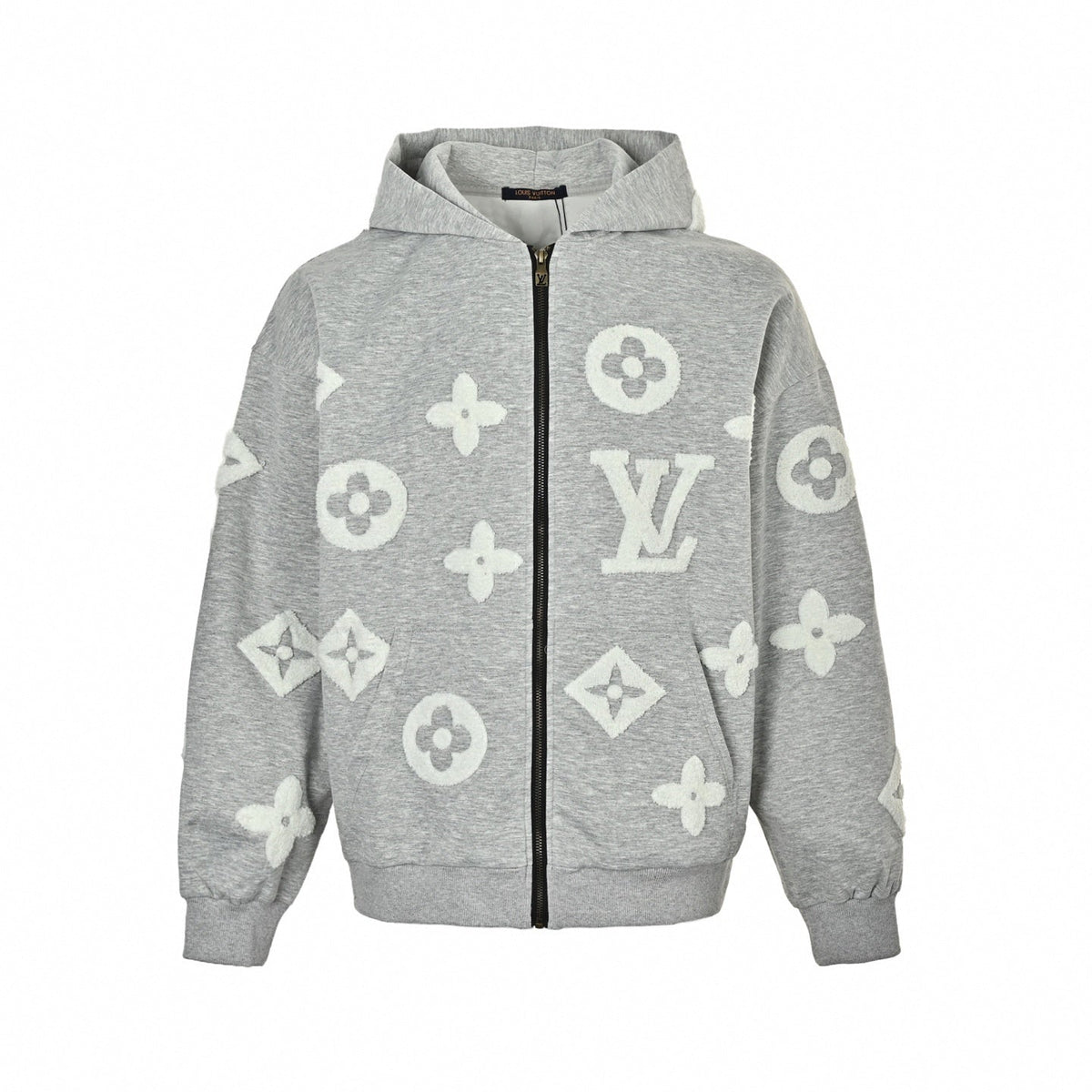 Contrast Appliqué Monogram Zip-Up Hoodie