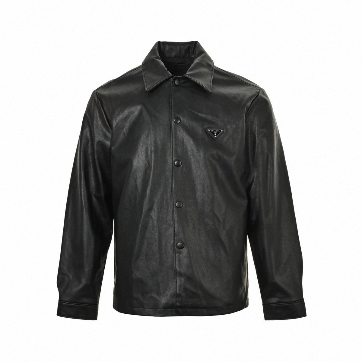 Enameled Triangle Logo Leather Overshirt