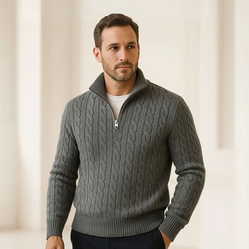 MEN'S KNITTED HIGH NECK HALF ZIPPER SWEATER