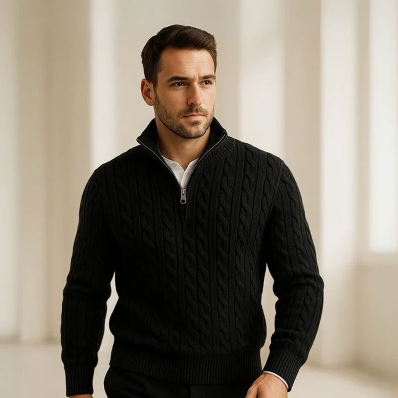 MEN'S KNITTED HIGH NECK HALF ZIPPER SWEATER