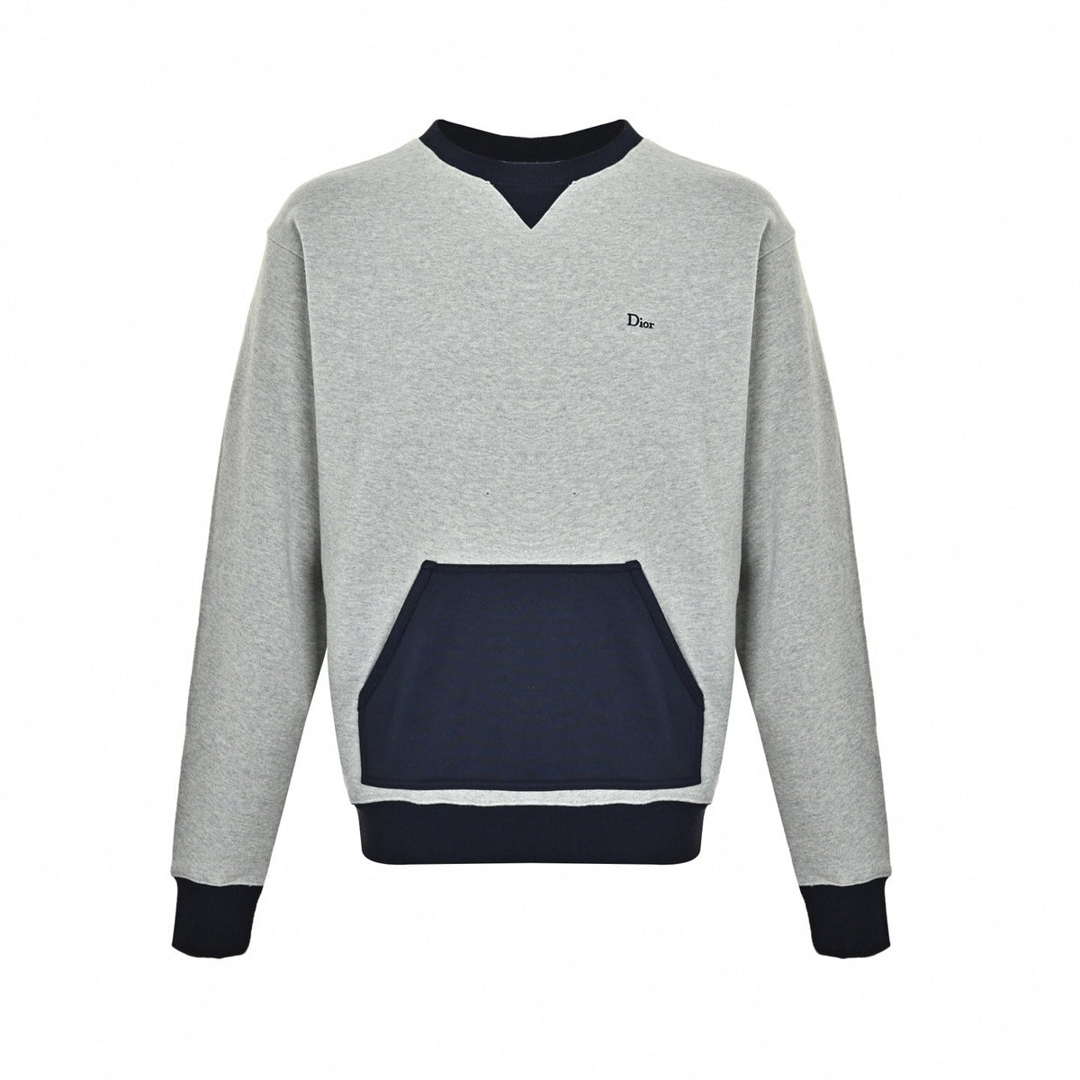 Contrast Pocket Crewneck Sweatshirt - Grey/Navy