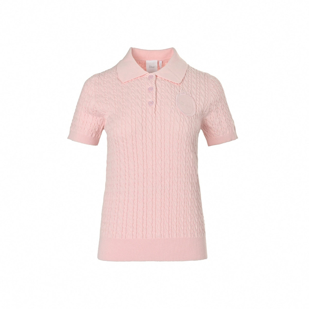 Cable Knit Short-Sleeve Polo - Light Pink