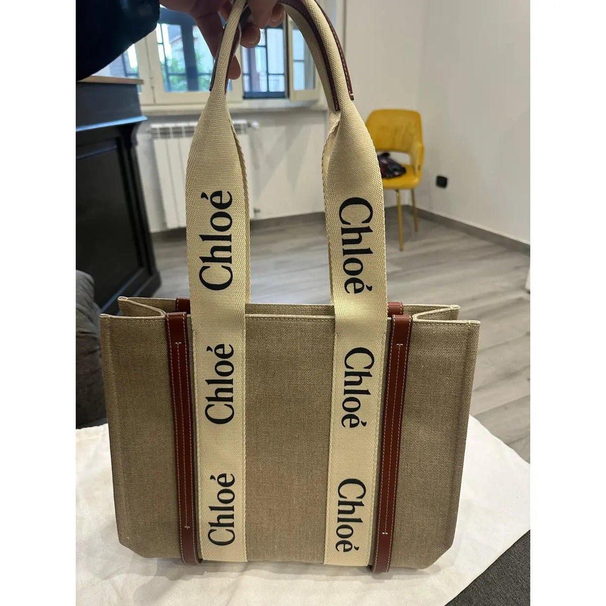 Chloé Woody Tote Bag In Linen